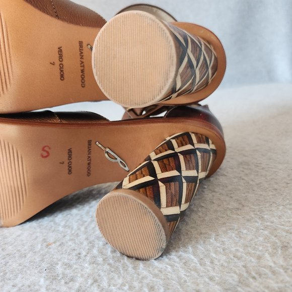 Brian Atwood B-Brandy 4" Wood Block Heel Sandal Ankle Strap Open Toe Leather - Picture 14 of 16